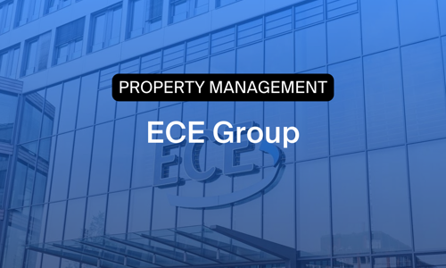 ECE Groups huvudkontor med texten Property Management, vilket visar hur företaget förbättrar tidrapportering, HR-controlling och schemaläggning med hjälp av Timegrip.