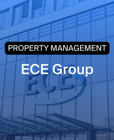ECE Groups huvudkontor med texten Property Management, vilket visar hur företaget förbättrar tidrapportering, HR-controlling och schemaläggning med hjälp av Timegrip.